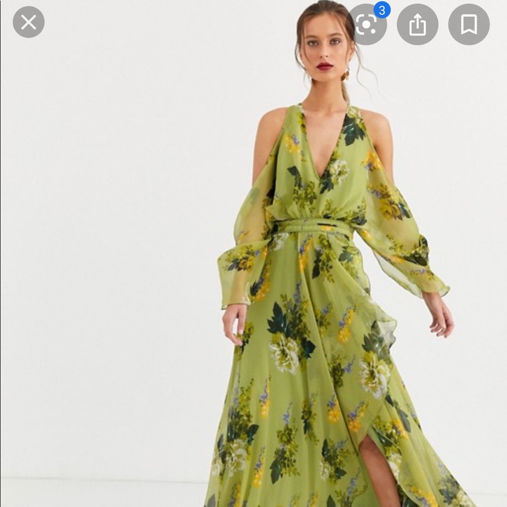 ISO ASOS cold shoulder maxi dress in green floral